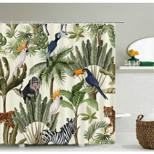 European Flowers, Birds, Plants Bath Curtains Waterproof Shower Curtain 3D Printing Bathroom Decoration With Hook Bath Screen