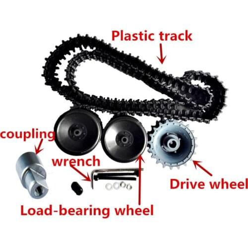 80cm Engineering Plastic Track + Drive Wheel+ 2pcs Load-Bearing Wheel+ 4/5/6mm Metal Coupling Kit RC Robot Tank Chassis Part DIY