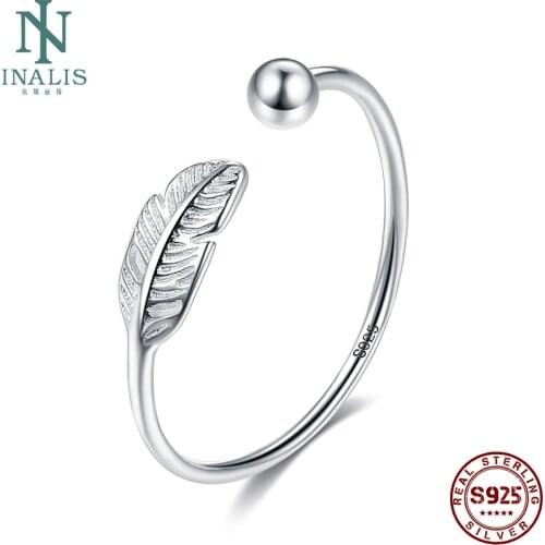 INALIS Authentic 925 Sterling Silver Rings Feather Open Adjustable Romantic Ring For Women Anniversary Fine Jewelry New Arrival
