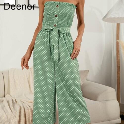 Deenor off Shoulder Wave Point Jumpsuit One-piece Casual Loose Sling Tube Top Jumpsuit Summer Open Back Cool Sleeveless Jumpsuit
