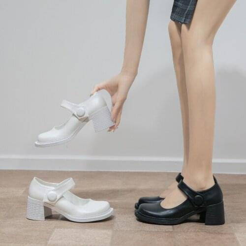 College style leather shoes women Mary Jane thick high heelvintage white Waterproof Platform luxury design heels shoes woman