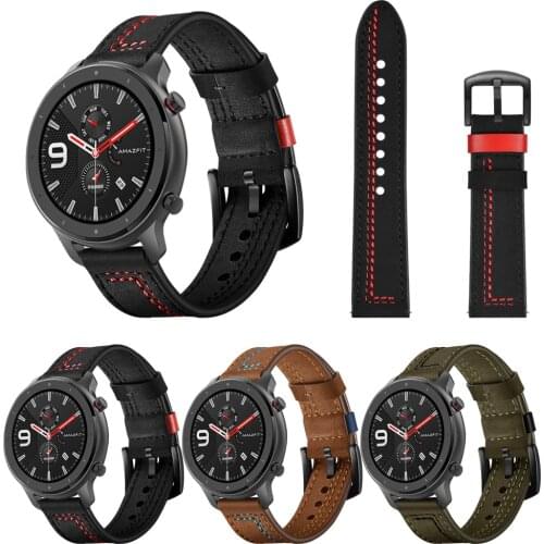 22mm 20mm 7-shaped stitch style leather strap for huami amazfit gtr 2 2e/gts 2 2e watch band bracelet belt