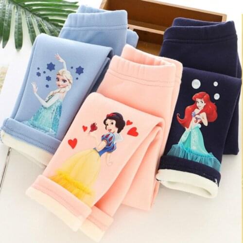 Girls Leggings Cartoon Elsa Trousers Fille Kids Cashmere In Autumn and Winter Pants Girls Print Cartoon Pattern Trousers