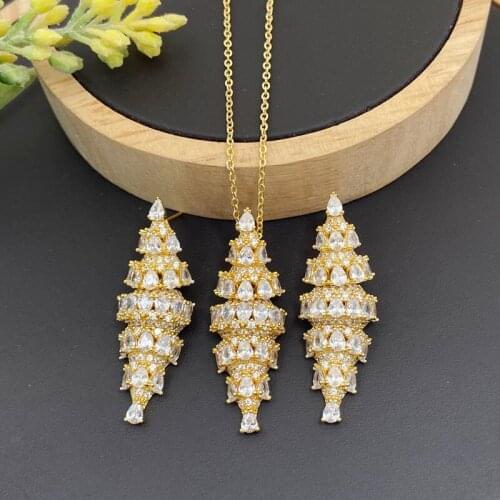 Lanyika Fashion Jewelry Set Artistic Olivary Zirconia Micro Pave Necklace with Earrings for Women Wedding Banquet Best Gifts