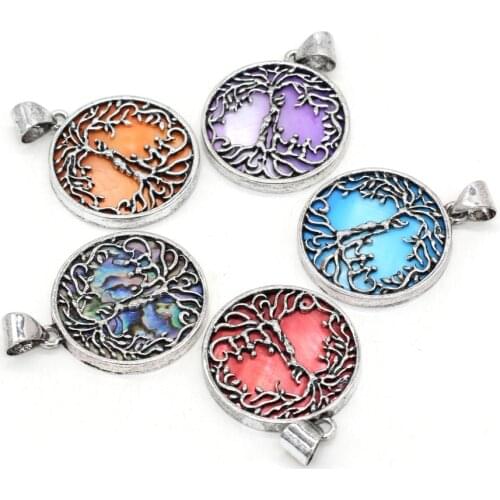 Natural Shell Round Tree Plated Multicolor Shell Pendant For Charms Jewelry Making Pendant Necklace Reiki healing gift