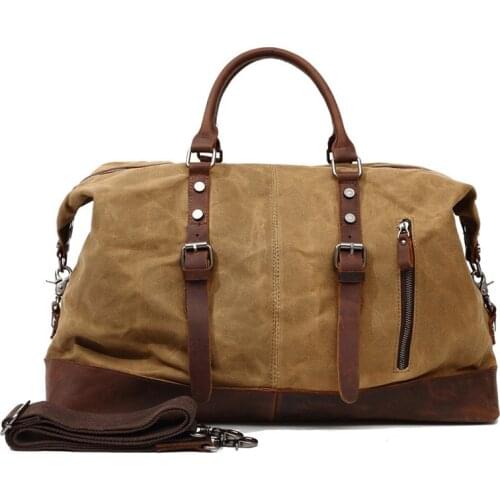 New Vintage High-quality Male Canvas Leather Travel Duffle Bags Large Capacity Weekend Bag Overnight Bag Mens Hand Luggage Big
