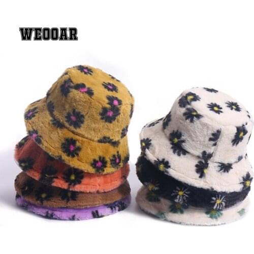 WEOOAR 2021 Winter Daisy Men Womens Bucket Hat Kids Bob Man Fisherman Hat Black Panama with Daisies Sun Gorros Luxury Cap MZ171