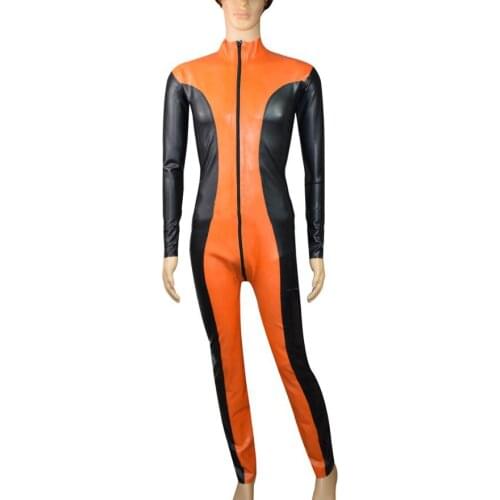 Front zipper to Ass design mens long sleeve Fetish latex catsuit with 100% handmade