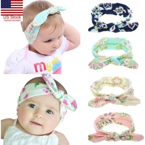 Baby Toddler Girls Kids Fabric Flower Bunny Rabbit Bow Knot Floral Turban Headband Hairband Hair Band Headwrap Hair Accessories