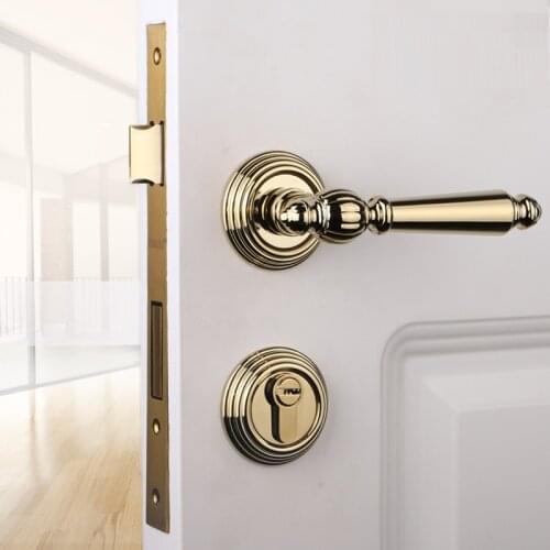 Luxury Modern European Fashion Golden Indoor Mute Wooden Door Handle Lock Bedroom Room Mute Door Lock Single Opening Doors