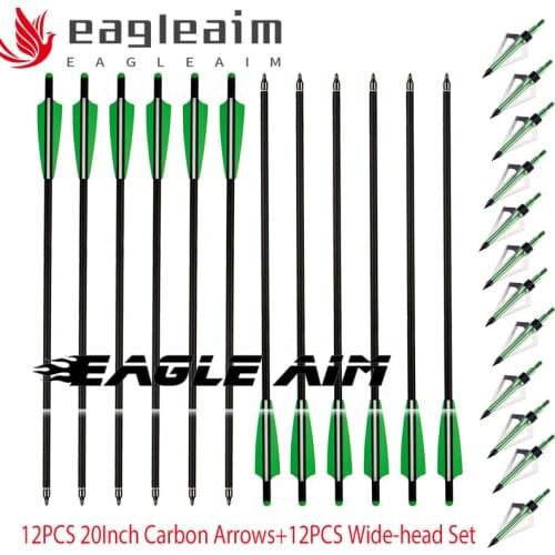 20Inch (about 50.8 cm) Carbon Arrows Crossbow Bolts 12-piece and 12-piece Hunting Wide-head Set For Outdoor Practice Archery