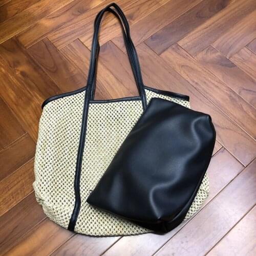 Rattan handbags summer beach bag travel big purses female sac 2022 casual straw large capacity tote wicker woven shoulder bags