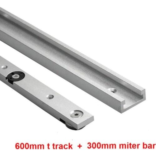 1 Set Aluminum Alloy T-track Slot Miter Track And Miter Bar Slider Table Saw Woodworking Tool Workbench DIY 600mm+300mm Silver