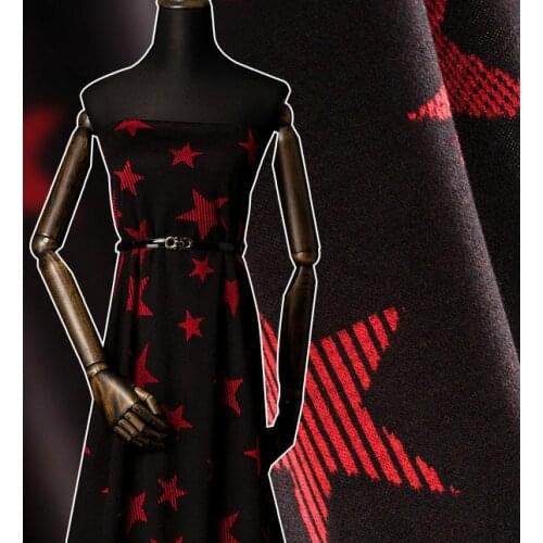 Knitted stretch velvet fabric high-end fashion material autumn and winter wool jacquard dress five-pointed star printed fabric