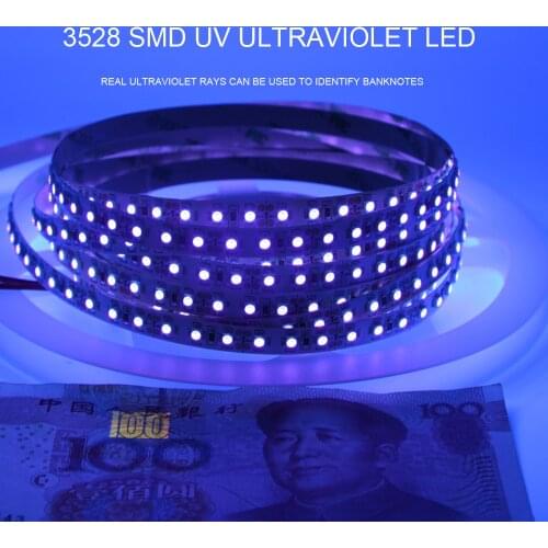 UV LED Strip Light 3528 SMD Body painting 120leds/M Waterproof Diode Ribbon Purple Flexible Ultraviolet Tape for DJ Fluorescence