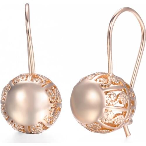 Dangle Earrings for Women Girl 585 Rose Gold Filled Round Ball Earrings Fashion Jewelry Christmas Gifts HGE124