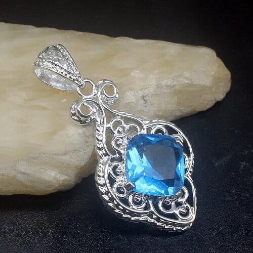 Gemstonefactory Jewelry Big Promotion 925 Silver Fantasy Blue Topaz Hot Sale Women Ladies Mom Gifts Necklace Pendant 20213610