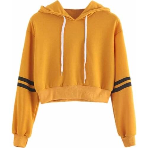 Womens Fashion Sweatshirt Women Varsity-Striped Drawstring Crop Hoodie Sweatshirt Jumper Crop Pullover Tops dropshipping