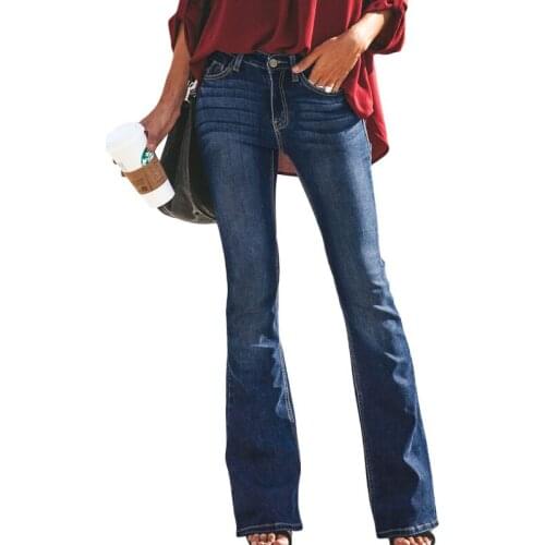 Womens Jeans Fashion Mid-Rise Flare Jeans Blue Black Holes High Street Out long Trousers Plus Size women jeans ropa mujer