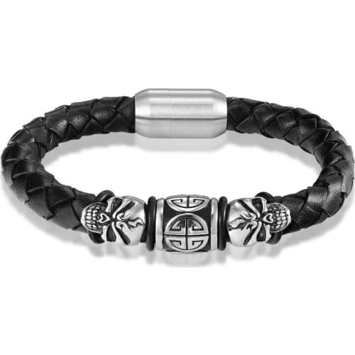 2019 Charm Stainless Steel Leather Bracelet Women Bracelets 19/21/23cm size Genuine Leather Bracelets & Bangles Men Jewelry Gift