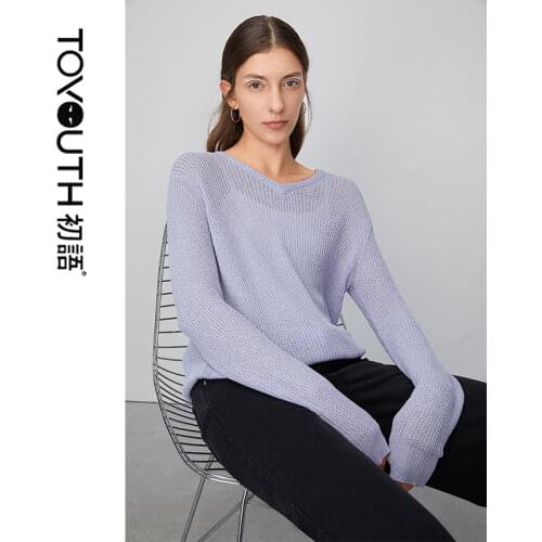 Toyouth Women Spring Autumn Thin Sweaters Fashion New Solid Long Sleeve V-Neck Basic Sweater
