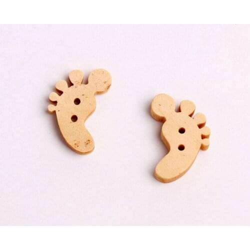 Foot Sewing Fabrics Buttons With Wood 21*14mm 100pcs Cute Things For Children Toys Decoration Accessories Feet Natural Color Diy