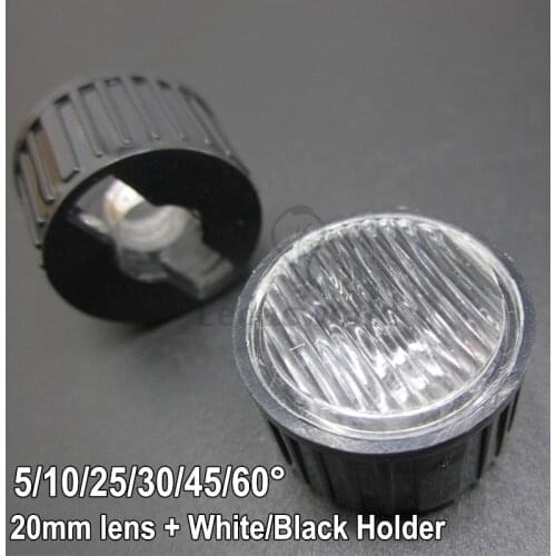 100x 20mm LED lens 1W 3W 5W Stripe Optical Lenses With White/Black Lens Holder Angle 5 10 25 30 45 60 Degree For LED Bulbs DIY