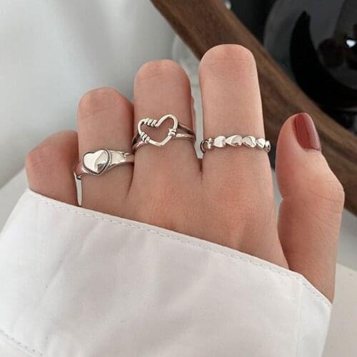 2021 Vintage Bohemian Ring Sets Heart SilverColor Rings Crystal Geometric Knuckle Midi Rings for Women Jewelry Gifts