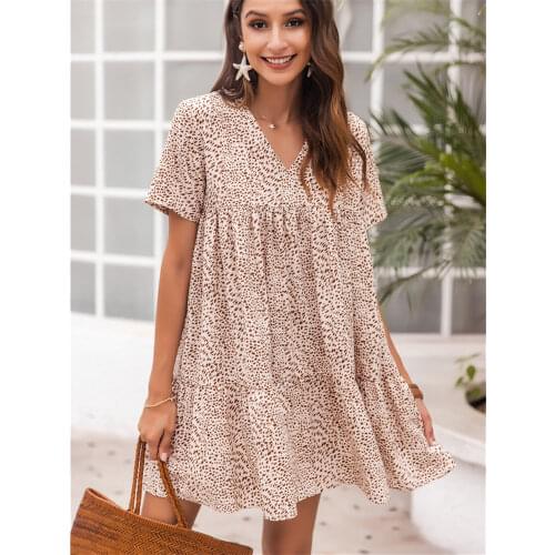2021 New Summer Short Sleeve V Neck Ovesize Short Dress For Womens Fashion All Match Leopard Print Chic Dresses Female