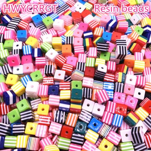 30 Pcs/lot 8 Mm Square Resin Beads Accessories for Childrens Handmade Department Resin Striped Beads for Jewelry Findings
