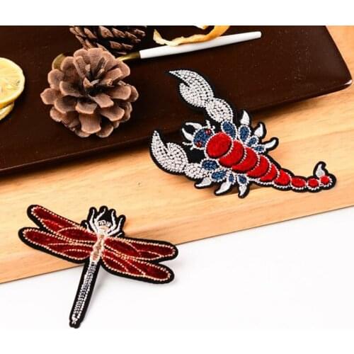 Handmade Beading 3D Three-Dimensional Toothbrush Embroidery Dragonfly Scorpion Cloth Badges Clothing Decoration Accessories