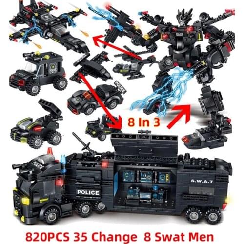 820PCS SWAT Helicopter Robot Command Vehicle Building Block Brick Set Brick Xmas Gifts Kids Toys Juguetes Educational