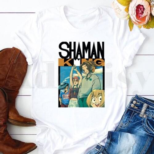 Anime Shaman King Yoh Asakura Amidamaru 90s Cute Short Sleeve Female Tops Tees Harajuku VintageT Shirts Womens T-shirt