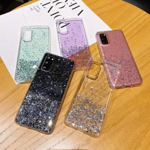 Glitter Bling Clear Case For Samsung S21 Ultra S20 FE Plus A52 A72 A42 A32 5G A12 A02 A02S A42 A71 M51 A21S Soft Silicone Cover