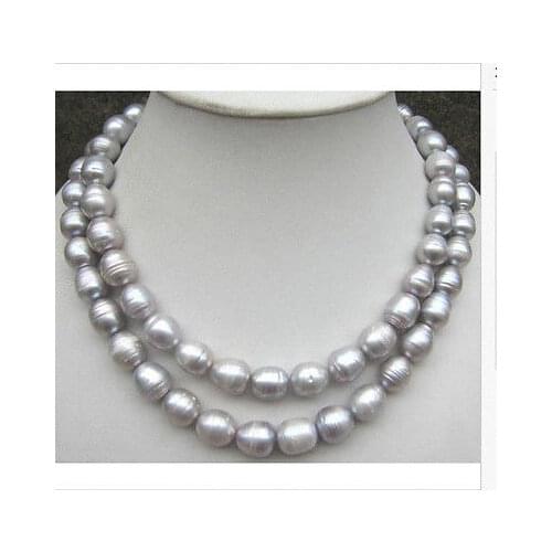 Double strands south sea 9-10mm baroque south sea grey pearl necklace 18"19"14k