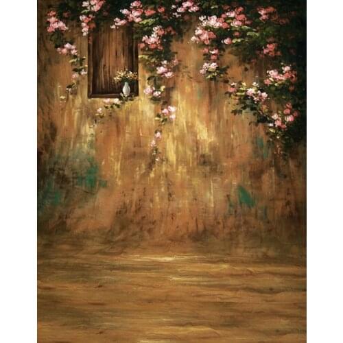5x7ft Old House Pink Flowers Tree Painting Photography Backdrops Photo Props Studio Background