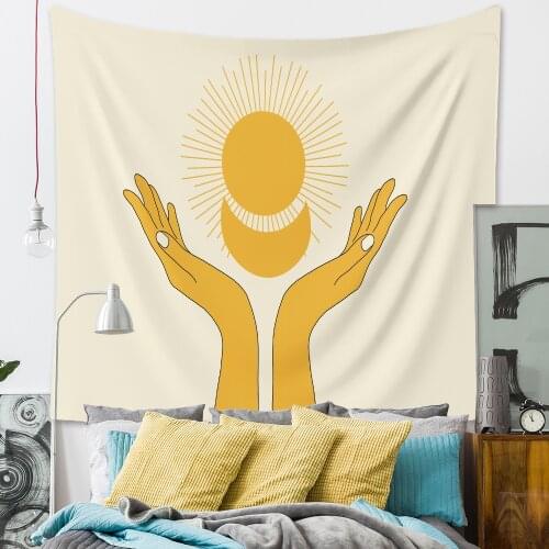 Cilected Yellow Sun And Moon Tapestry Home Living Room Bedroom Decoration Wall Covering Wall Tapestry Beach Towel Tapestry