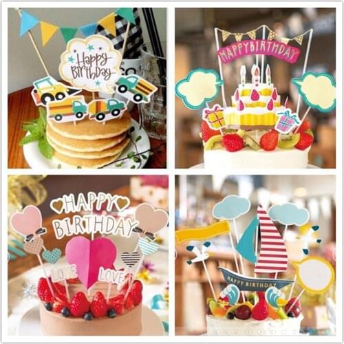 INS Paperboard Happy Birthday Cake Topper Love Heart Birthday Cupcake Topper Supplies for Kids Birthday Party Cake Decorations