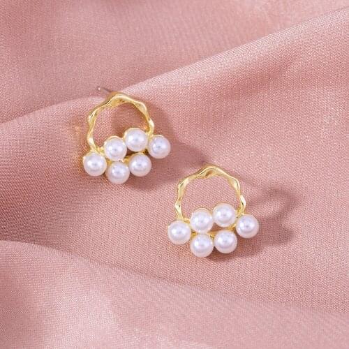 Ins new product temperament retro golden irregular geometric pearl earrings accessories female jewelry