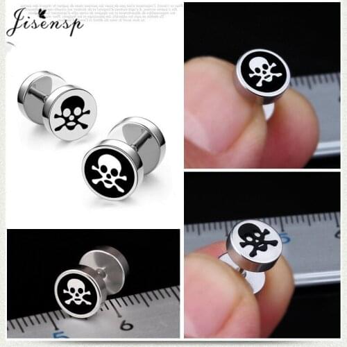 Jisensp New Fashion Design 1 Piece K-pop Punk Stars Stud Earrings Geometric Round Stainless Steel Earrings for Women Girls Gift