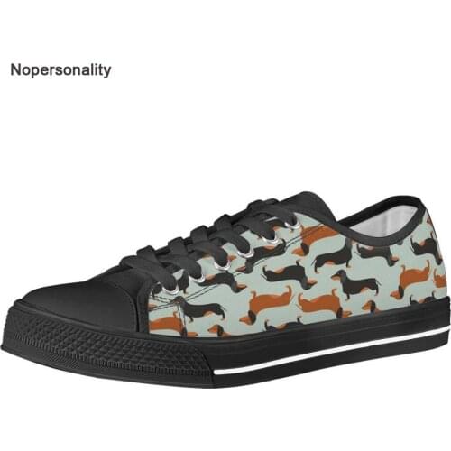 Nopersonality Black Dachshund Dog Print Canvas Shoes for Women Lightweight Female Ladies Flat Sneakers Low Top Flats Shoes