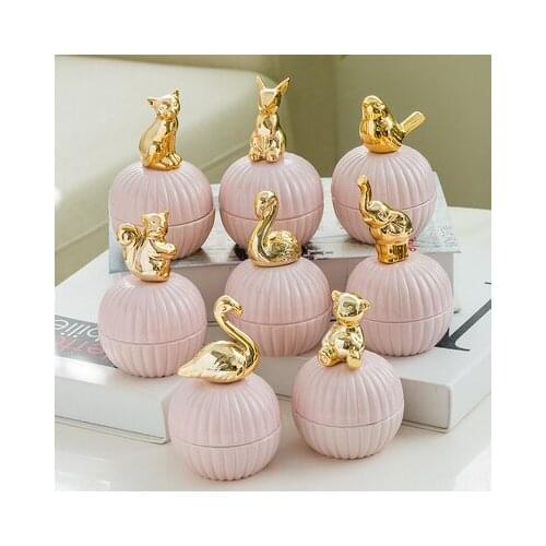 5pc Pink Cute Animals ceramic jewelry boxes Wedding Ring Trinket Box with Crystal Holder Earring Jewelry Storage Box Gift Crafts