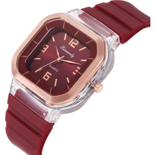 Classic Two-Tone Transparent Square Case Silicone Strap Watch Valentines Best Gift Watch for Women