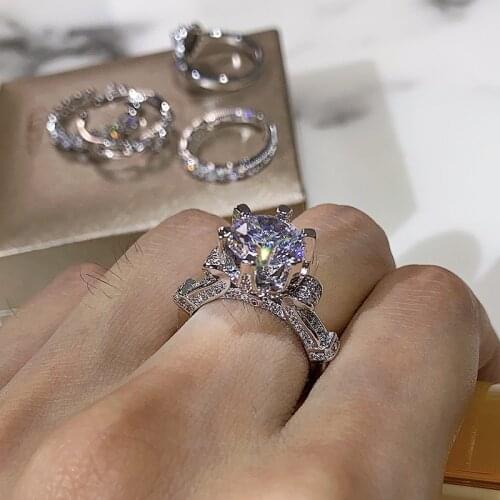 Kinel Fashion Bridal Wedding Ring Princess Cut 1 CT White Zircon Engagement Rings 925 Sterling Silver Party Crystal Jewelry