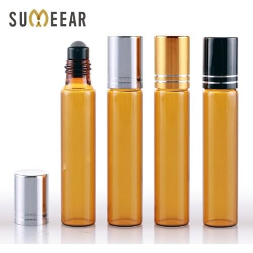 100Pieces/Lot 10ml Mini Brown glass Aluminum Cap perfume bottle Refillable Perfume Bottle Portable Essential Oils Bottle