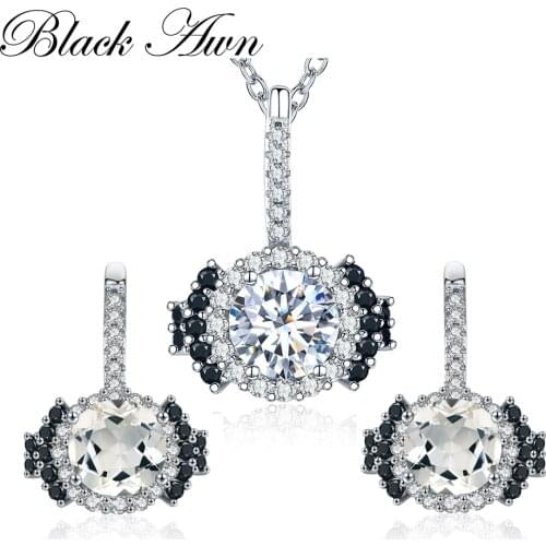 925 Sterling Silver Fine Jewelry Sets Trendy Engagement Wedding Necklace+Earring for Women PT021