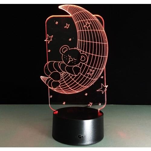 Moon Bear Lamp 3D Illusion Hologram Visual LED Night Lights Touch USB Table Lampara Baby Sleeping 7 Color Changing Nightlight