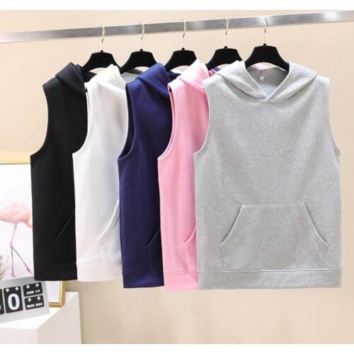 Fashion Men Women Solid Color Hoodies Sweatshirts Casual Hip Hop Hooded Pullover Sleeveless Sport Homme Harajuku Hoodie Tops 4XL