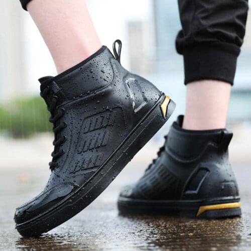 Mens Rain Pvc Waterproof Shoes Men Ankle Boots for Rain 2021 New Flat Rainboots for Men Flat Rubber Rain Boots Size 39-44