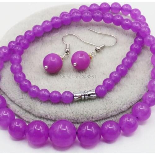 6-14mm HOT Purple Violet Alexandrite Necklace Chain Earrings Sets Beads Jewelry Party Wedding Gifts Wholesale 18inch Lucky Stone